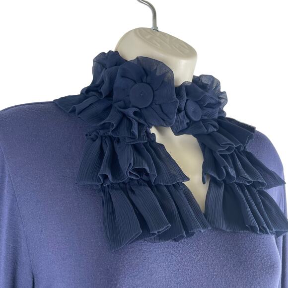Soft Surroundings Floral Applique Ruffle Neck Top Navy Blue Size S - Picture 3 of 9